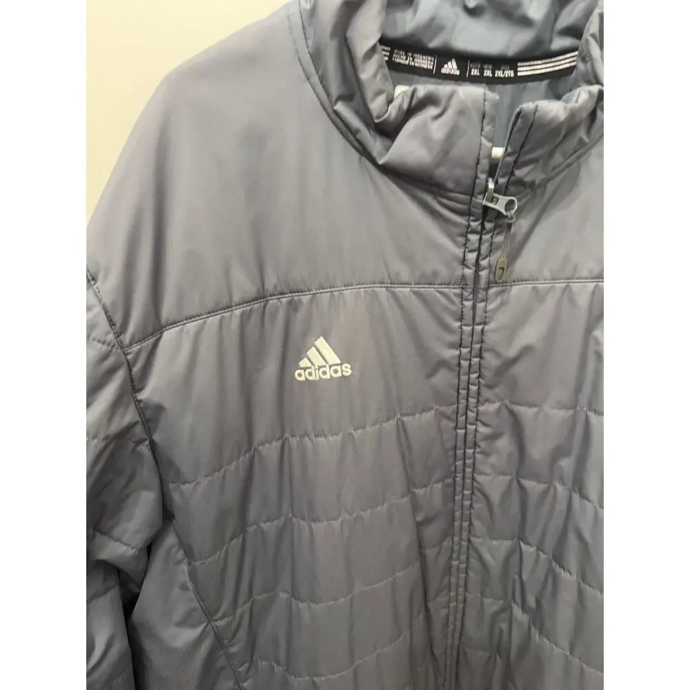 Adidas Men's Team Sports Transition Jacket Onix Grey Grid Quilted Full Zip Large